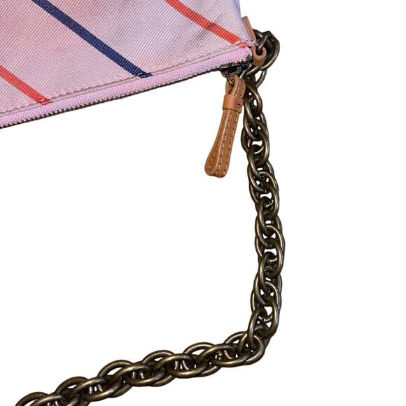 J.Crew Silk Pink Striped Chain Strap Purse Handbag Small Preppy Casual - Picture 2 of 3